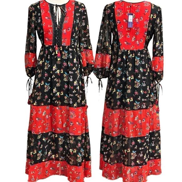 Rebecca Minkoff Women’s Floral Sheryl Maxi Dress in the Size Medium in Red/Black - Picture 1 of 16